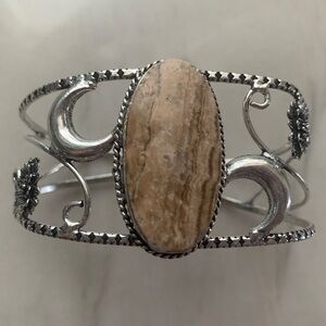 1951 Silver Cuff Bracelet with Creamy Beige Center Stone